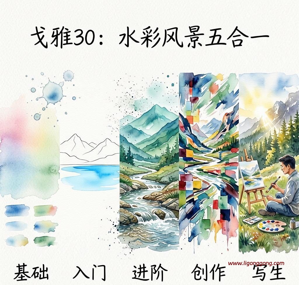戈雅30《水彩风景五合一 (基础+入门+进阶+创作+写生) 》-软件库